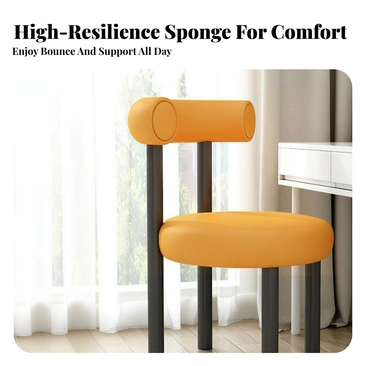 Upholstered Stool with Backrest Minimalist Design Round Upholstered Seat Thick Cushion Makeup Chair for Homeowners, Pet Owners, Bedroom, Dressing Room