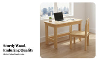 Solid Wood Student Desk with Hutch Sturdy Structure child's Desk and Chair with Hutch Spacious Desktop Writing Table Set Rounded Corners for Students, Teenagers, Children, Study Room, Bedroom, Playroom