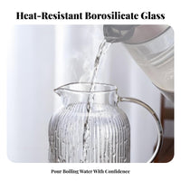 Large Capacity Glass Pitcher with Lid Easy to Clean Borosilicate Glass Carafe Fridge Safe for Families, Hosts, Refrigerator, Kitchen, Office