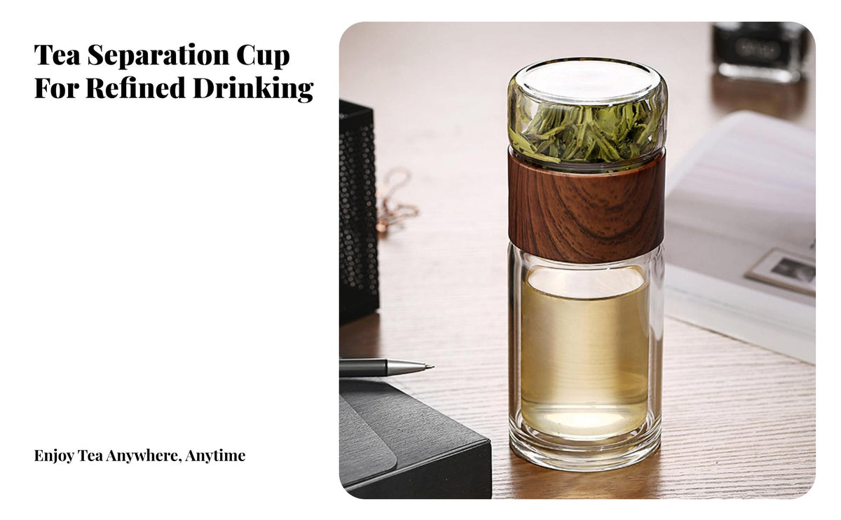 Tea Water Separation Bottle Anti-Scald Double Wall Glass Tea Infuser Double Wall Glass Tumbler for Commuters, Office Workers, Home, Desk, Car