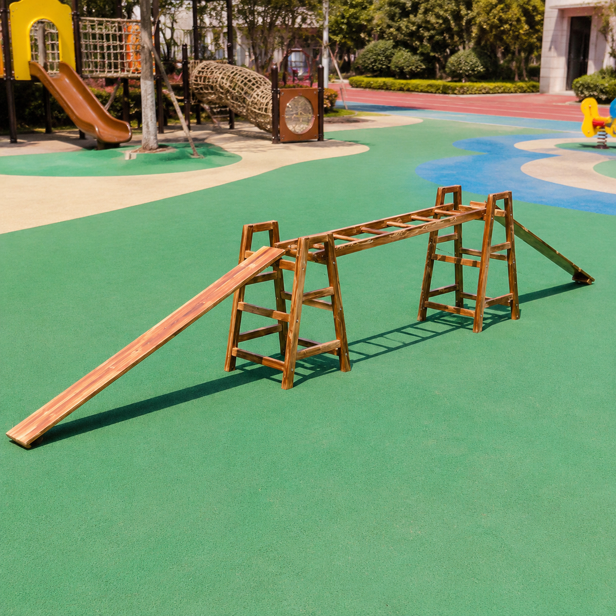Wooden Climbing Frame Kids Jungle Gym Outdoor Play Equipment Monkey Bars With Swing 180cm Large Athletic For Ages 3-6