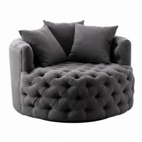 Tufted Rotating Armchair Round Barrel Shape Upholstered Rotating Chair Minimalist Aesthetic Plush Pad for Bedroom