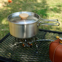 Folding Handle Stainless Steel Camping Cookware Set Lightweight Portable Backpacking Cook Set Compact Stainless Steel Mess Kit Easy to Clean for Campers, Hikers, Backpackers, Hiking, Picnic