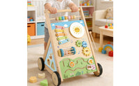 Anti-Rollover Design Multifunctional Learning Stroller Hand-Eye Coordination Wooden Activity Stroller Fine Movement Skills Development Infant Toy Built-in Storage for Playroom