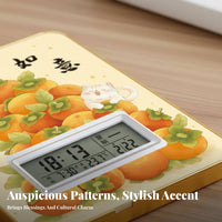Auspicious Theme Persimmon Art Desk Clock Silent Operation Digital Alarm Clock for Gift Givers, Office Workers, Bedroom, Bedside, Nightstand