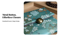 Brocade Jewelry Pouch Double Layer Button Closure Trinket Bag Elegant Design Soft Jewelry Storage Bag for Collectors, Journeyers, Daily Use, On The Go