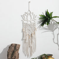 Bohemian Handmade Blue Lotus Wood Bead Woven Cotton Rope Tapestry Decoration