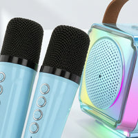 Bluetooth Portable Karaoke Machine with Two Microphones Compact Portable Karaoke Speaker with Microphones Rechargeable Multi-Function for Families, Adults, Parties