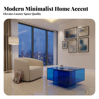 Klein sapphire Gradient Acrylic Cube Table Light Luxury aesthetic space-saving End Table Modern Design Nightstand Square Shape for Home Decorators, Apartment Dwellers, Living Room, Bedroom, Lounge Area, Small Spaces