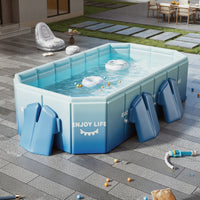 No-Inflation Foldable Pool with Support Legs Heavy-Duty Rectangular Frame Pool Stable Thickened for Families, Kids