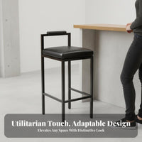 Built-in Footrest Bar Stool with Backrest Anti-Scratch Feet Industrial Backrest Stool Stable Structure Tall Seat Heavy Duty for Adults, Business Owners, Homeowners, Cafe, Restaurant, Kitchen, Dining Room