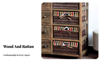 Pastoral aesthetic Cabinet with Basket Drawers Freely Combinable Stackable Woven Drawer Cube Removable Baskets Bedside Table Rustic Look for Homeowners, Renters, Interior Decorators, Bedroom, Living Room, Entryway, Hallway