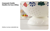 Vintage Design Fruit Basket Retro Design Double Handle Draining Basket Pedestal Fruit Bowl Decorative Footed Colander Bowl