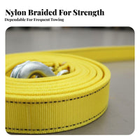 Heavy-Duty Tow Rope with Hooks High Break Strength Vehicle Recovery Belt Reinforced Ends Towing Equipment for Car Owners, Away-Road-Road Enthusiasts, Drivers, Roadside Emergency