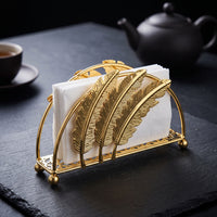Tissue Holder with Feather Panels Decorative Freestanding Napkin Holder Metal Standing Napkin Dispenser for Living Room