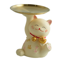 Auspicious Cat Figurine with Tray Resin Cat Figurine Tray Stylish for Entryway