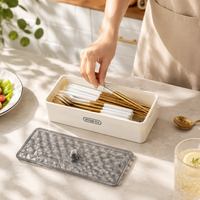 Cutlery Storage Box, Utensil Holder Box with Lid, Modern Minimalist Chopstick Container for Kitchen & Dining, Drainage Feature