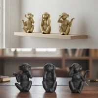 3 Pieces Monkey Figurine Resin Monkey Statue Decorative Tabletop Decor for Shelf, Cabinet, Office