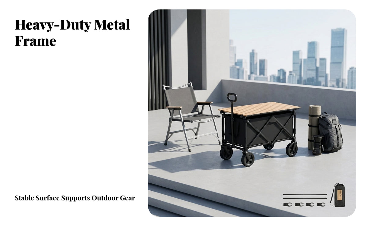 Slatted Cart Tabletop | Space-Saving Foldable Design, Wagon Table Board, for Camping