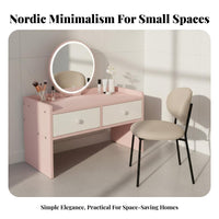 Nordic Inspired Vanity Set with Mirror and Storage Space-Saving space-efficient Vanity with Round Mirror Modern Design Dressing Table Minimalist design for Apartment Dwellers, Students, Teenagers, Bay area Area, Small Spaces