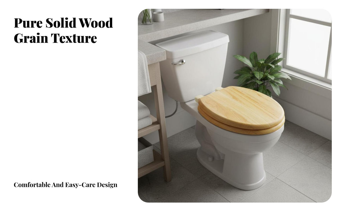 Long-Lasting Solid Wood Toilet Seat Waterproof Thickened Wood Toilet Seat Anti-Corrosive Bathroom Hardware for Homeowners, Adults, Restroom, Home