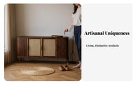 Wabi-Sabi Aesthetic Rattan Door Credenza Japanese design Entryway Console Woven Doors Sideboard Multi-Functional for Homeowners, Apartment Dwellers, Renters, Hallway, Living Room, Bedroom, Kitchen