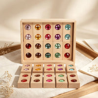 20 Pieces Acrylic Blocks with Wooden Tray Faceted Gem Blocks Sorting Building Piece Set for Classroom