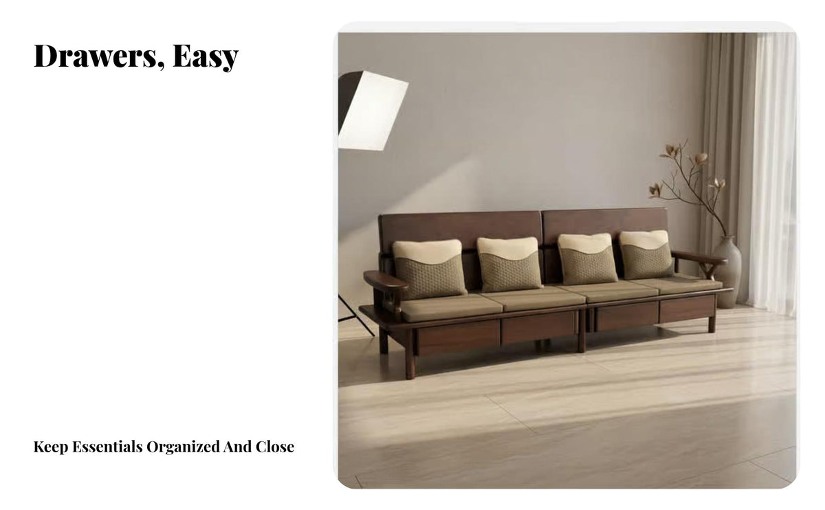 L-Shaped Storage Sectional with Chaise New Chinese design Corner Sofa sturdy Wood Frame Household Seating for Families, Apartment Dwellers, Living Room