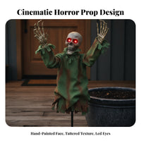 Zombie Yard Decoration with Ground Stake | Glowing Light-up Eyes, Ragged Distressed textile Clothing, Half-Body Zombie Prop, for spooky attraction