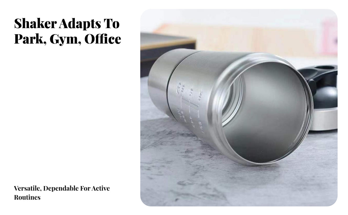 Shaker Bottle with Storage Compartments | Stainless Steel Body, firm latchTop Lid, Protein Shaker, for Travel