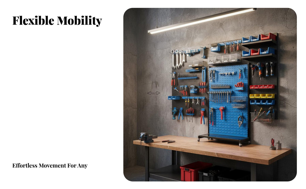 Pegboard Tool Organizer On Wheels Pegboard Tool Stand Heavy Duty for Mechanics, Professionals, Workshop, Auto Repair Shop, Warehouse
