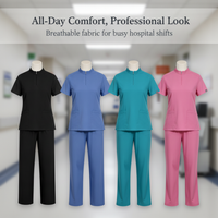 Unisex V-Neck Scrub Set with Short Sleeves and Straight Leg Pants