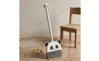 White Handle Panda-Face Broom Cartoon Style Panda Broom Gray Bristles Kids Play Item for Children