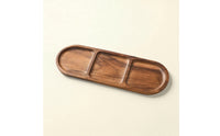 Acacia Wood Serving Tray 3-Compartment Divided Dish Compact for Homeowners