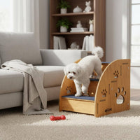 Wooden Pet Stairs Hardwood Wood Dog Steps for Bed Cat Sofa Stairs Easy to Clean Non-Slip Dog Steps Paw Print Cutouts