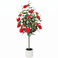 Artificial Rose Tree 120 Cm Tall Faux Rose Tree with Planter Authentic-Looking Plant for Entryway, Living Room, Patio