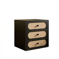 Japanese Design 3-Drawer Rattan Bedside Table Natural Wood Look 3-Drawer Rattan Cabinet Nordic Aesthetic Nightstand Vintage design for Guesthouse Owners, Homeowners, Renters, Bedroom, Living Room, Entryway, Hallway
