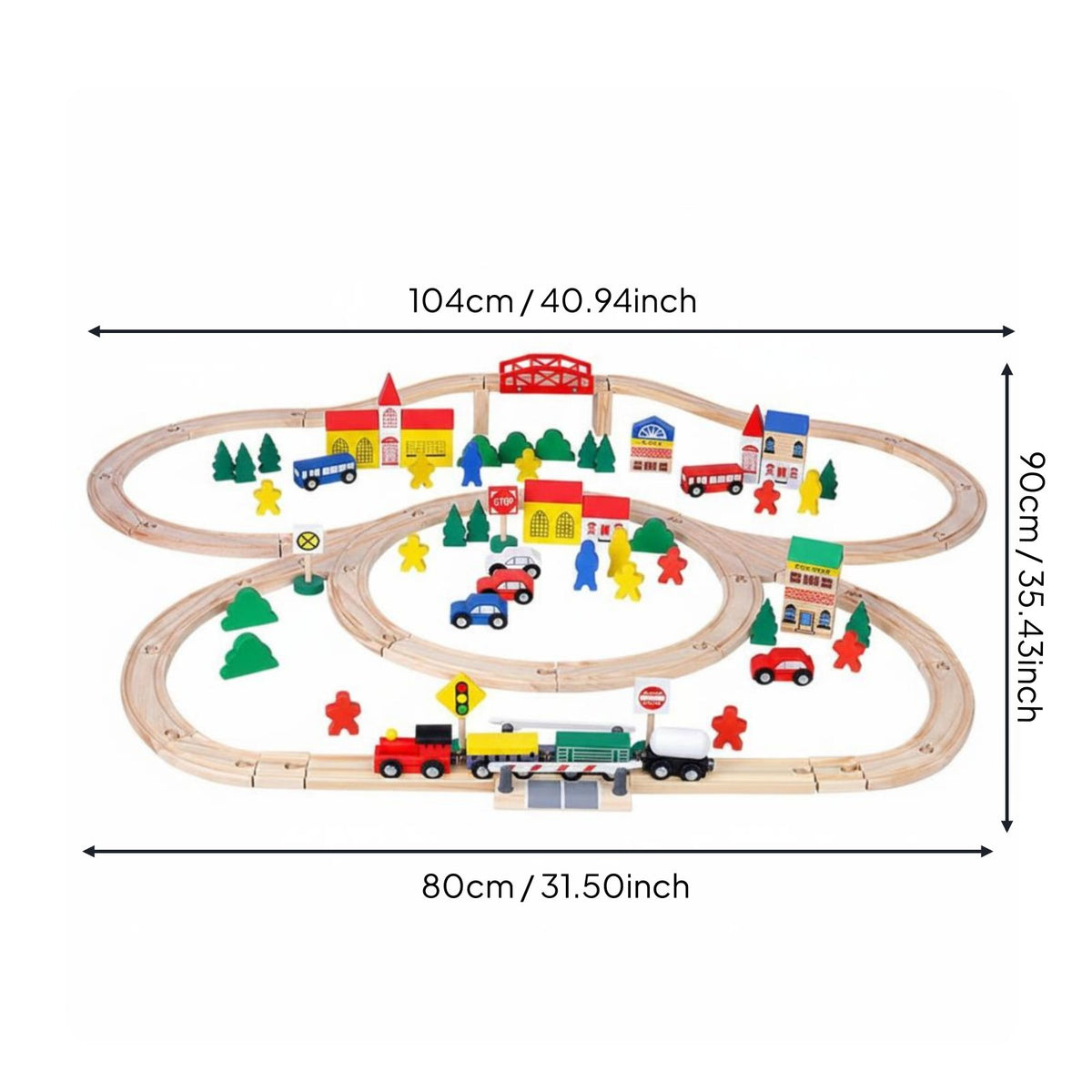 100 Piece Wooden Train Set Educational City Railway Toy Set Connection Townscape Building Blocks for Preschoolers, Young Children