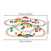 100 Piece Wooden Train Set Educational City Railway Toy Set Connection Townscape Building Blocks for Preschoolers, Young Children