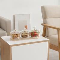 Divided Snack Tray Organizer Gold-Tone Serving Tray with Lids Clear Modern for Countertop