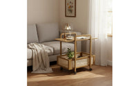On Wheels Rattan Design Tea Trolley Space Saving Wheeled Storage Trolley Easy Assembly 2-Tier Rolling Cart Sturdy Construction for Bedroom, Office
