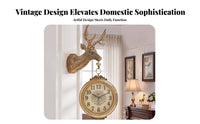 Double Sided Wall Clock Noiseless Mechanism Deer Head Hanging Clock Large Size Home Decoration for Living Room, Hallway