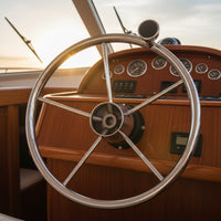 Boat Steering Wheel with Turning Knob Polished Finish Stainless Steel Steering Wheel Finger Grips for Pontoon
