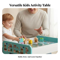 Easy to Clean Childrens Block Table and Chair Set Rounded Corner Design Toddler Building Block Table Kids Learning Desk with Storage for Toddlers, Preschoolers, Parents, Playroom, Preschool, Classroom, Living Room