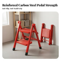 Foldable Folding Step Ladder Anti-Slip Steps V-Shaped Frame Step Stool Wide Pedals Portable Ladder with Handrail Safety Lock for Homeowners, DIY Enthusiasts, Seniors, Indoor, Outdoor, Kitchen, Garage