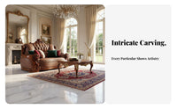 Ornate Carved Sofa Set European design Lounge Suite Genuine Leather Upholstery Household Furniture for Families, Villa, Living Room, Home leisure