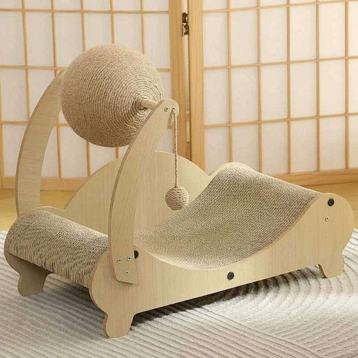 Wooden Cat Tree with Scratcher Bed and Play Toys