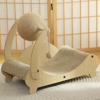 Wooden Cat Tree with Scratcher Bed and Play Toys