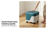 Color-Block Design Upholstered Cube Pouf Minimalist Design Low Stool High Load Bearing Ottoman Accent Seat for Families, Homeowners, Living Room, Entryway, Bedroom, Nursery