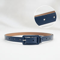 Adjustable Leather Belt with Rectangular Buckle Slim Skinny Leather Belt Dressy Formal for Women, Skirts